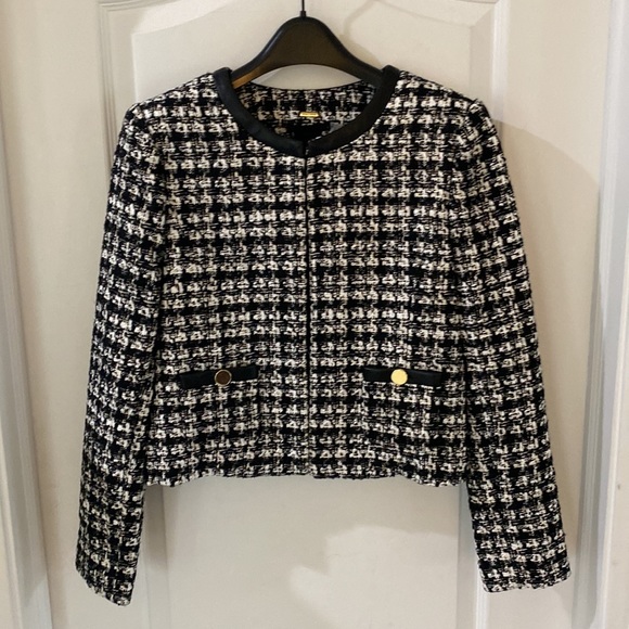 Alice and Olivia Donita tweed and vegan leather jacket - Picture 4 of 13